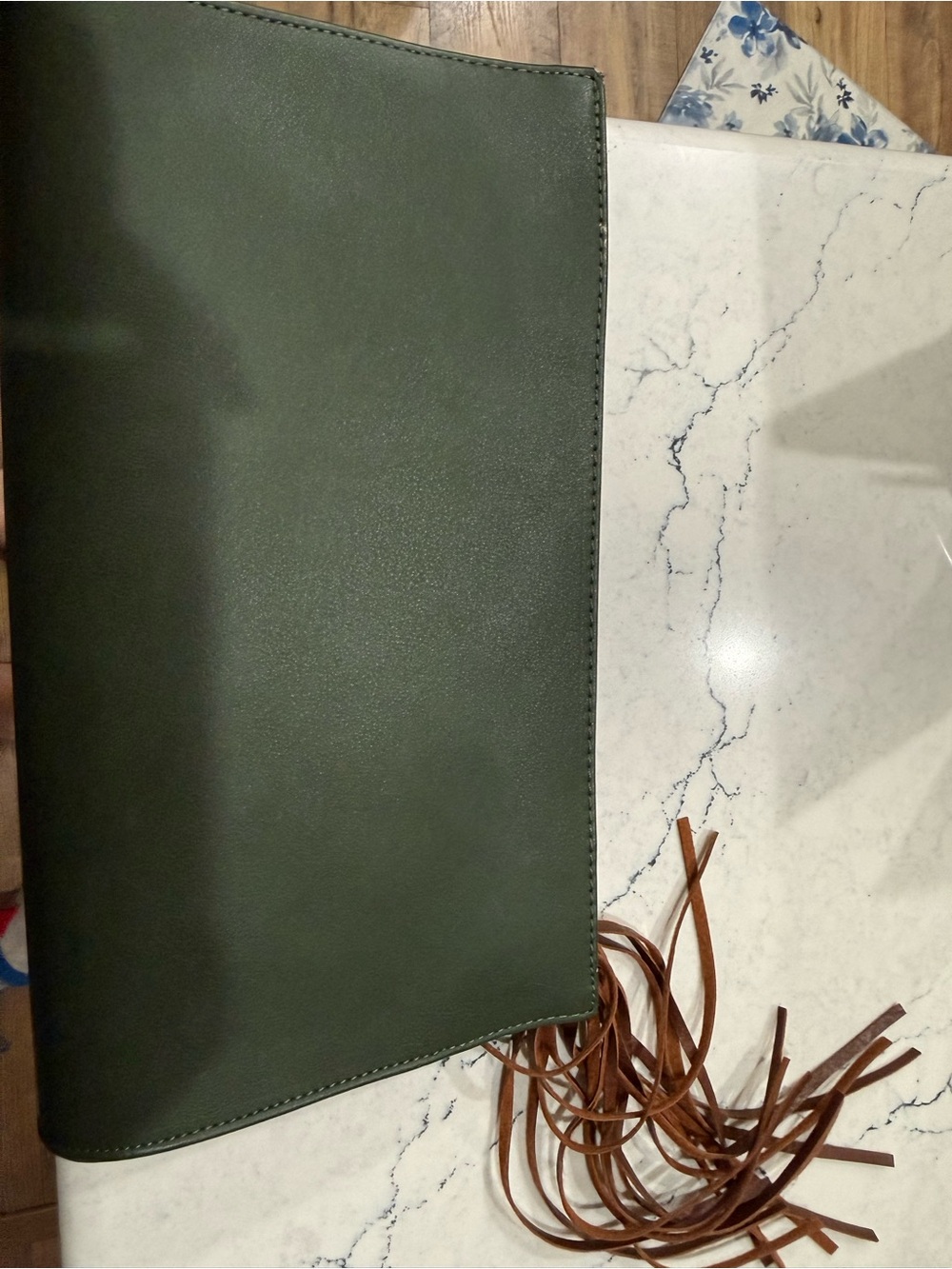 Olive Green Leather Fringe Wristlet Clutch